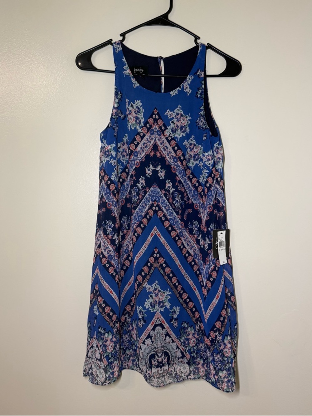 By & By Blue Floral Chevron Sleeveless Summer Dress